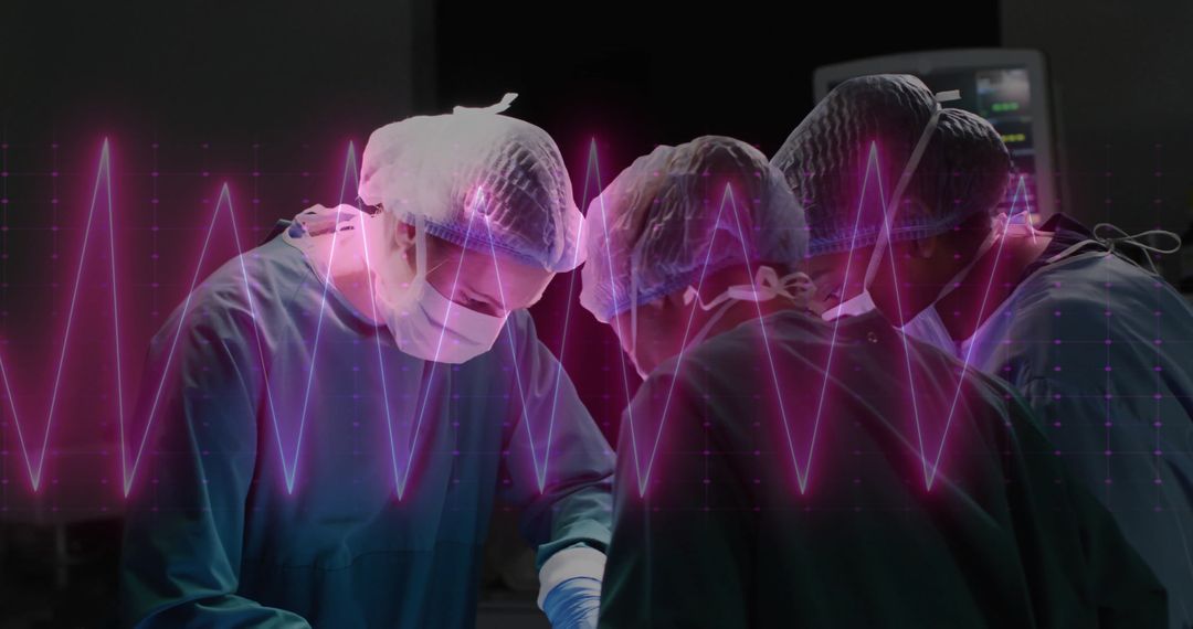 Surgeons in Operating Room with Heartbeat Visualization