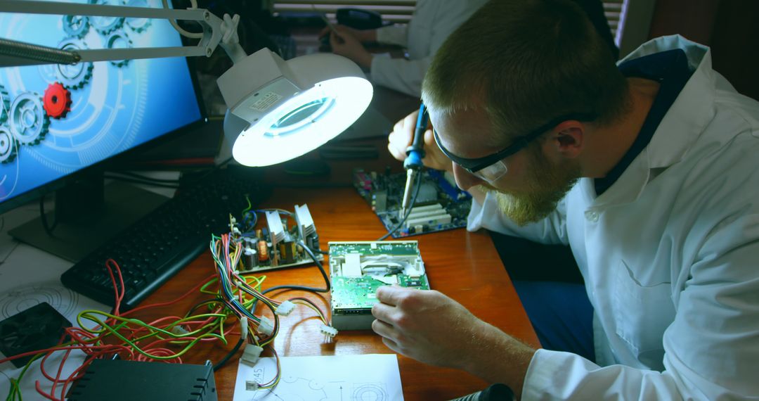 Engineer Soldering Electronics Circuit Board in Lab Workshop - Free Images, Stock Photos and Pictures on Pikwizard.com