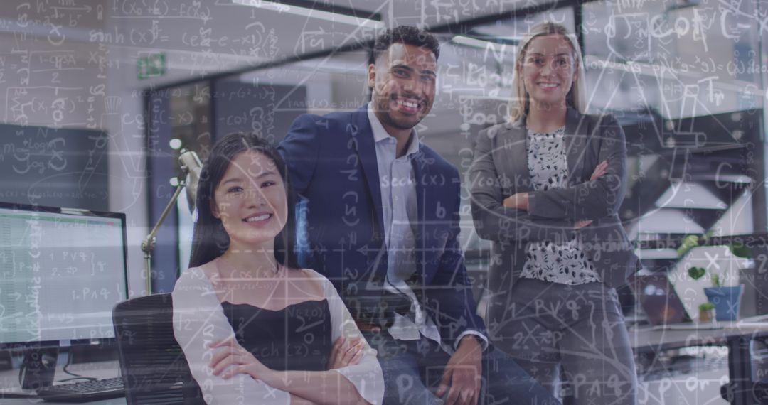Diverse Business Team with Digital Mathematical Overlay