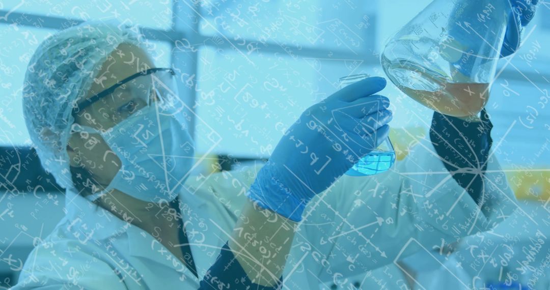 Scientist Examining Solutions with Mathematical Calculations