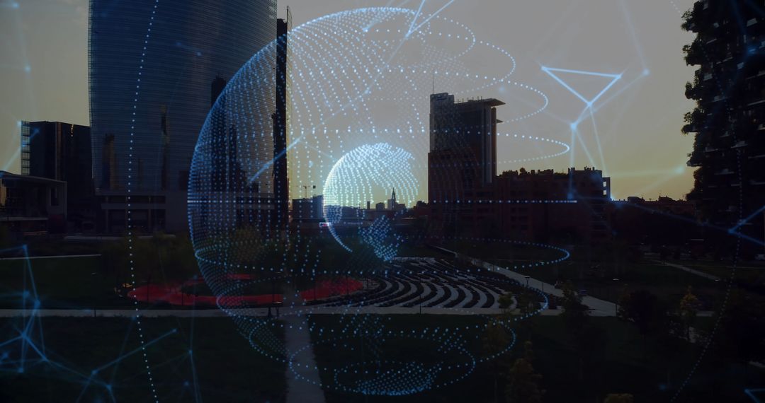 Futuristic Digital Network Overlay in Urban Setting