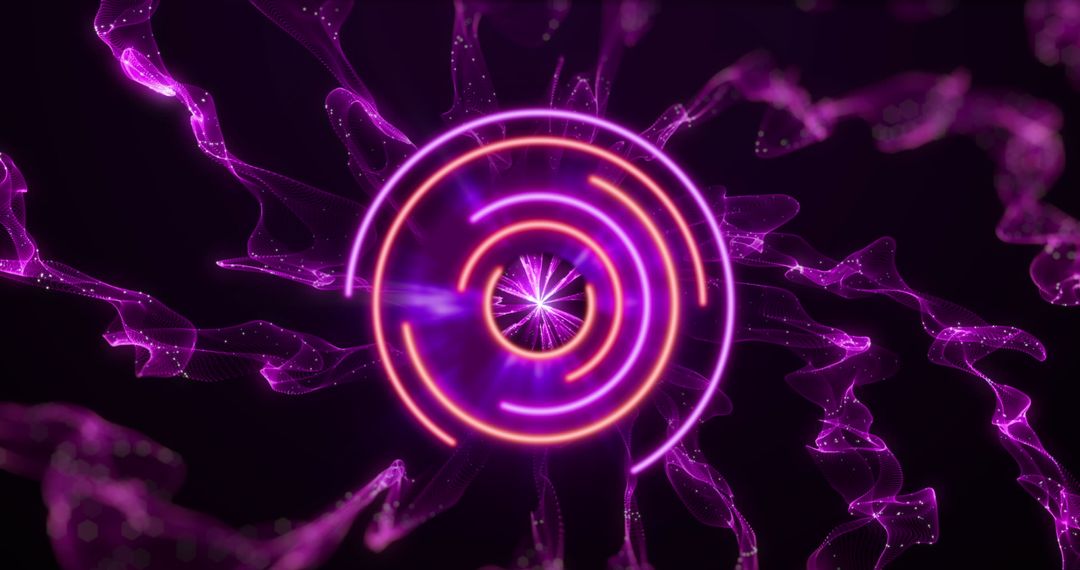Futuristic Neon Circles with Purple Smoke Effect