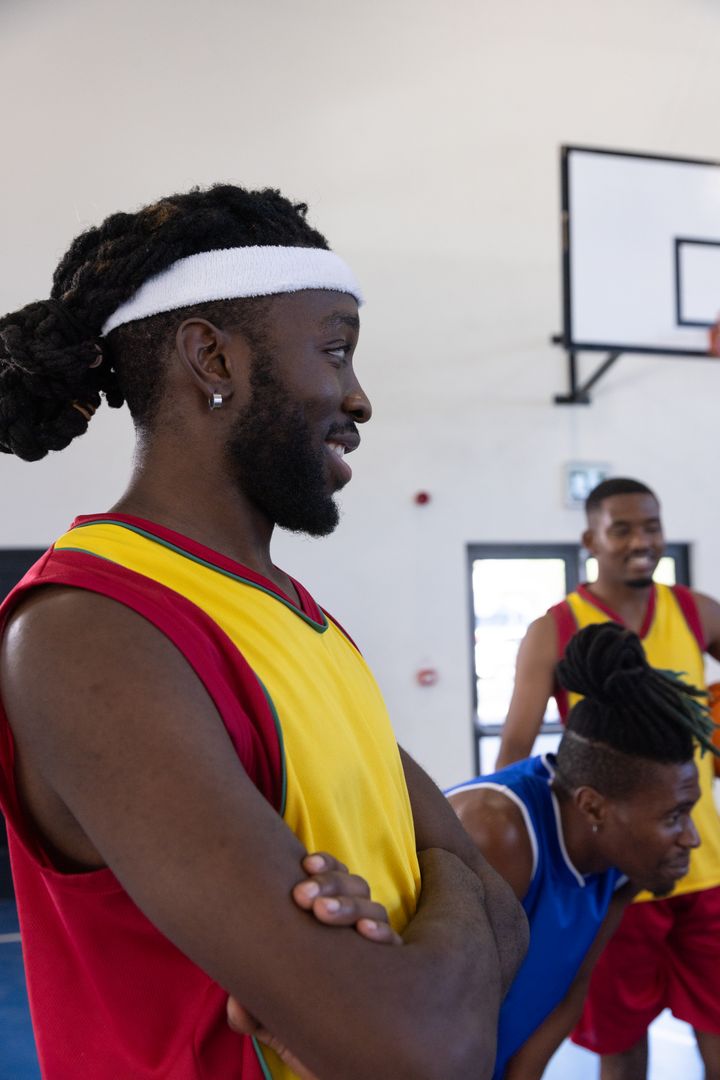 African American Basketball Players Preparing for Game