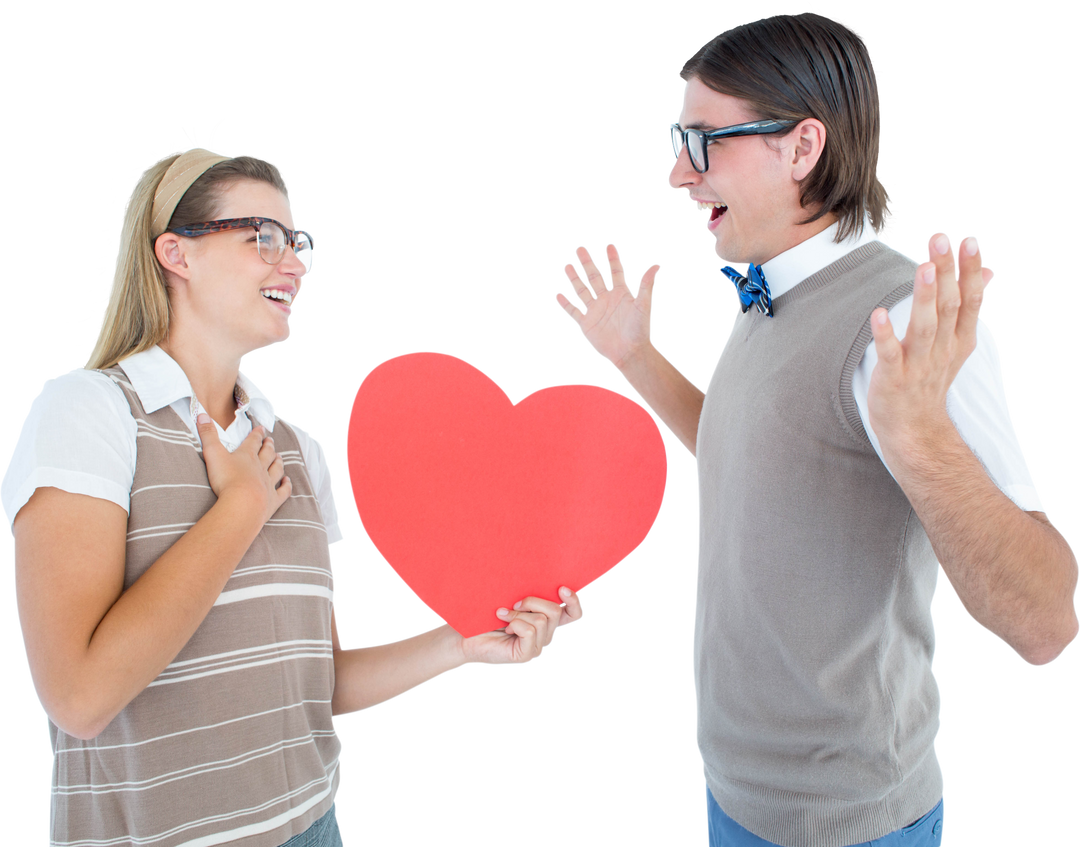 Happy Couple Shares Love With Red Paper Heart on Transparent Background - Download Free Stock Images Pikwizard.com