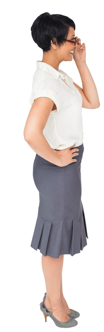 Caucasian Businesswoman Smiling Side Profile on Transparent Background