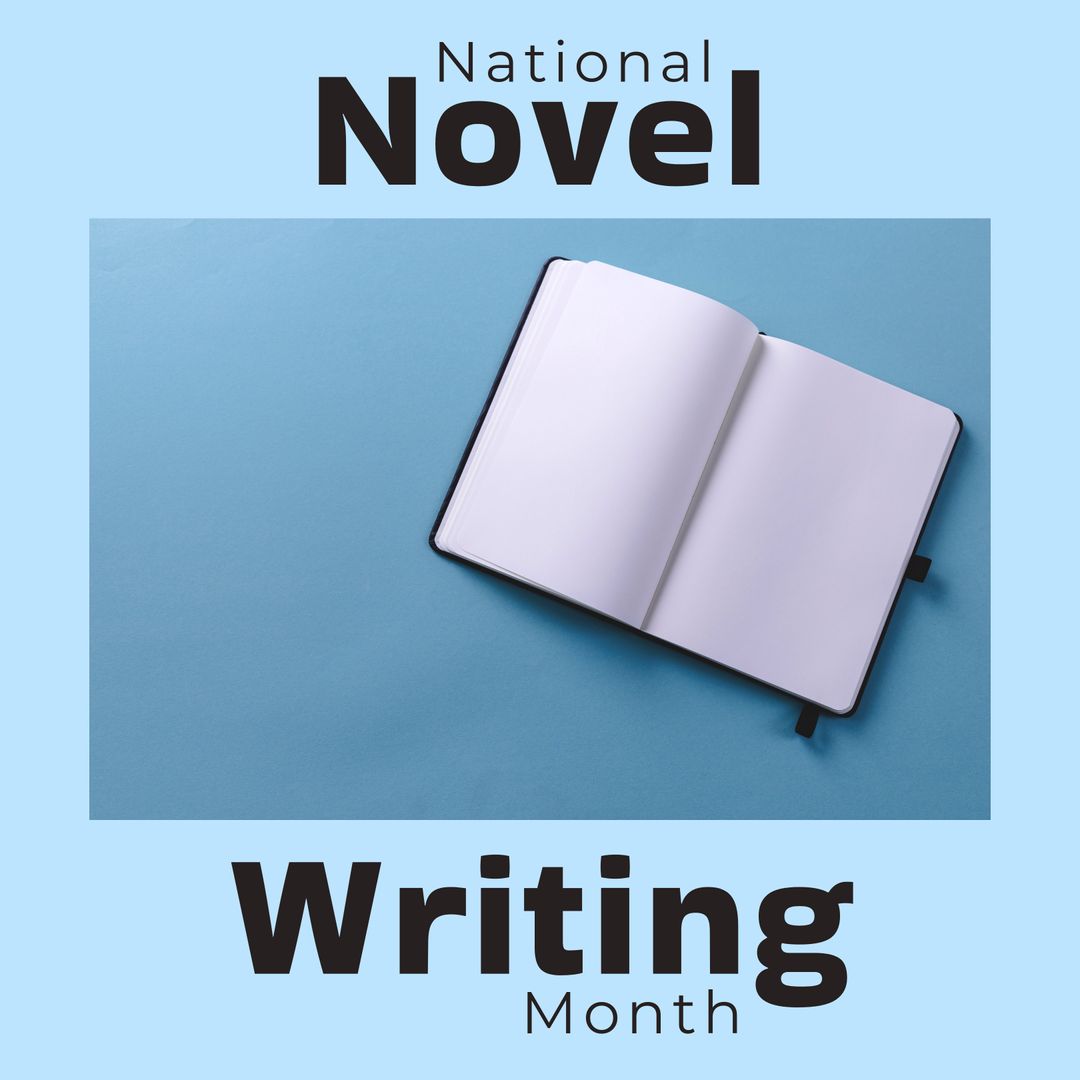Open Book on Blue Background for National Novel Writing Month
