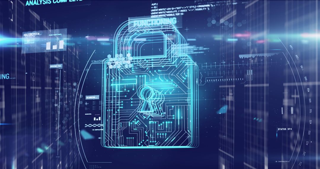 Digital Data Security with Futuristic Lock Icon in Cyber Space