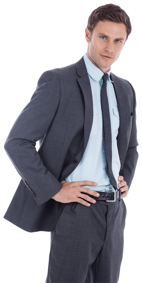 Transparent Businessman in Suit with Hands on Hips Confident Pose