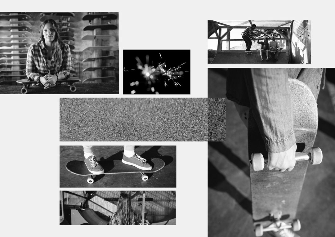Collage of Caucasian Female and Skateboarding Elements
