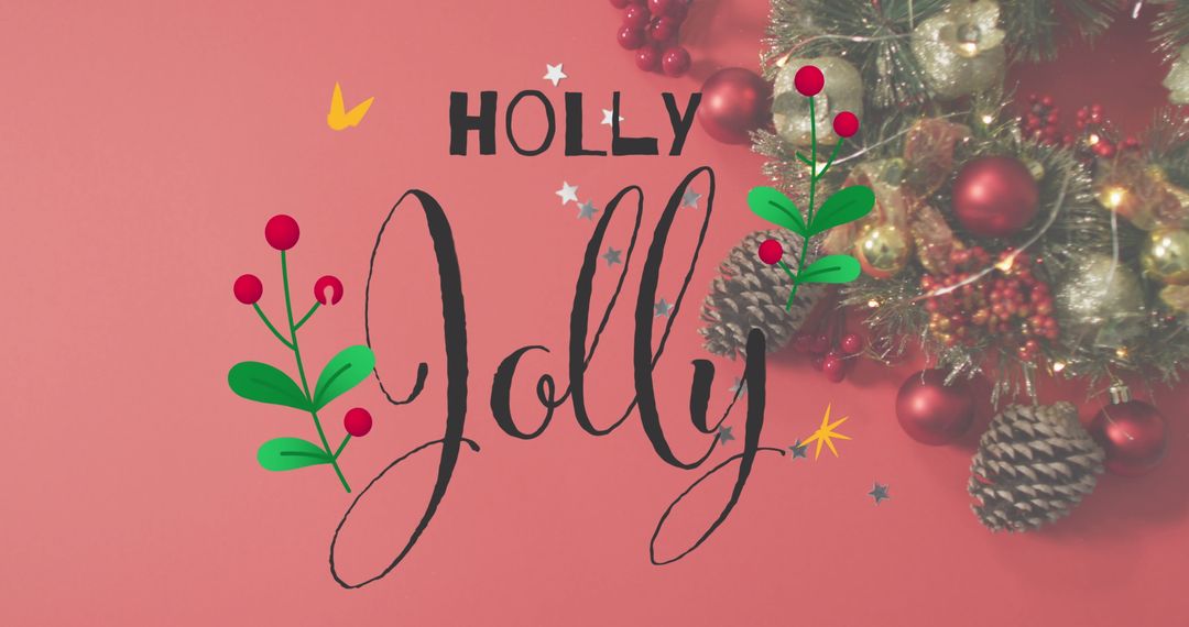 Festive Holly Jolly Christmas Greeting with Decorations
