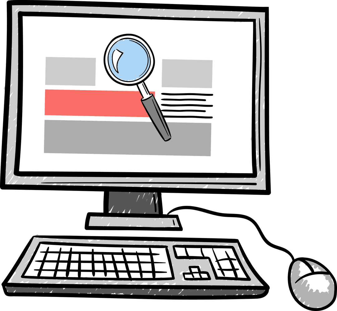 Digital computer with magnifier on transparent background
