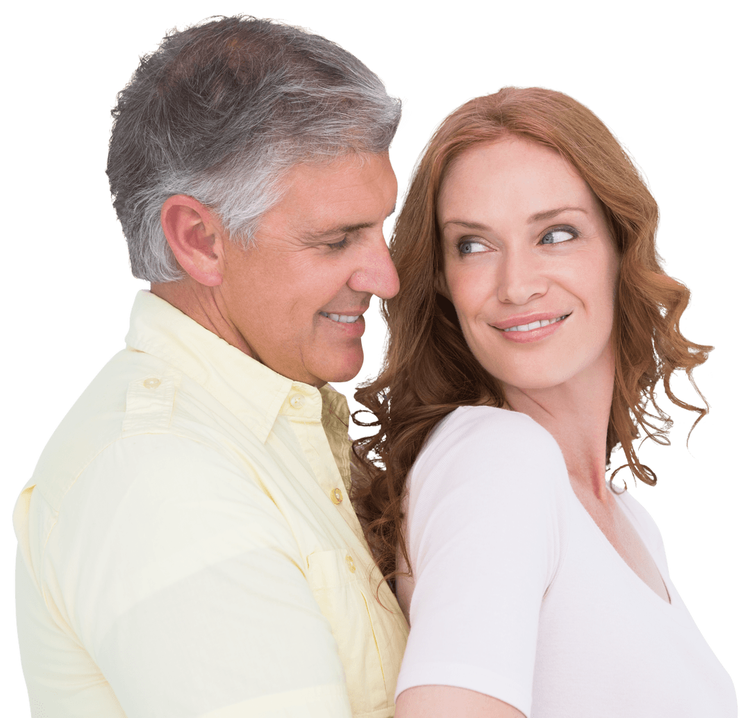 Mature Couple Embracing and Smiling with Transparent Background