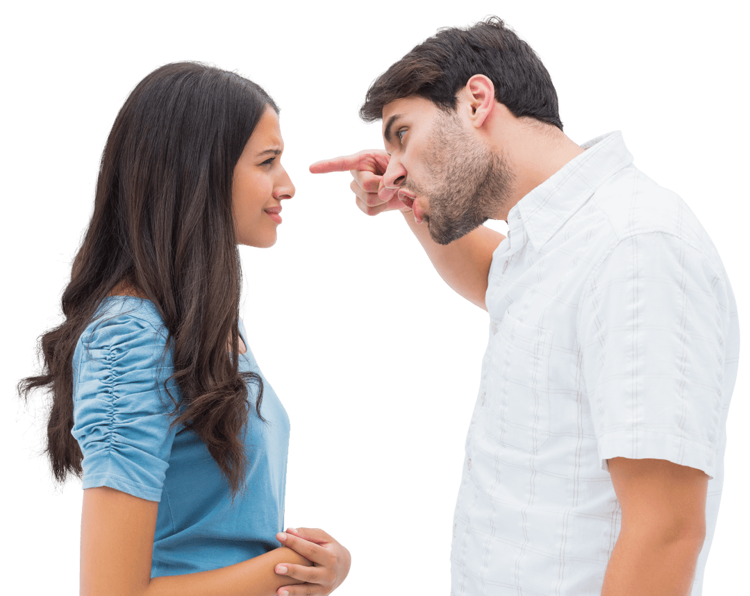 Transparent Couple Arguing with Angry Man and Upset Woman