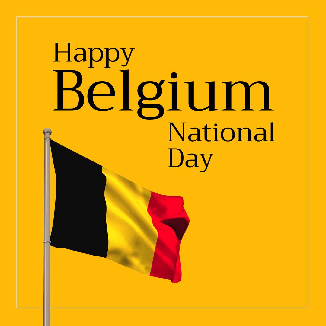 Belgium National Day Celebration with Flag on Yellow Background