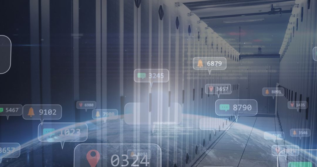 Futuristic Data Center with Holographic Social Media Interface