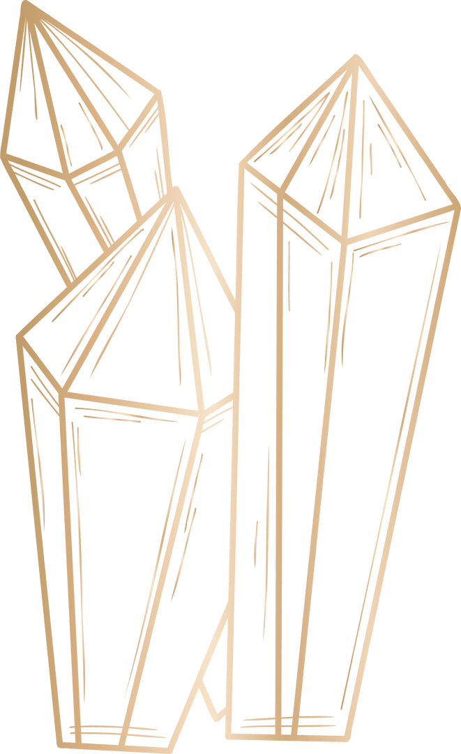 Geometric Gold Line Crystal Sketch on Transparent Background