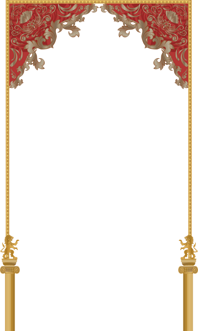 Elegant Red Valance and Lion Columns with Transparent Background