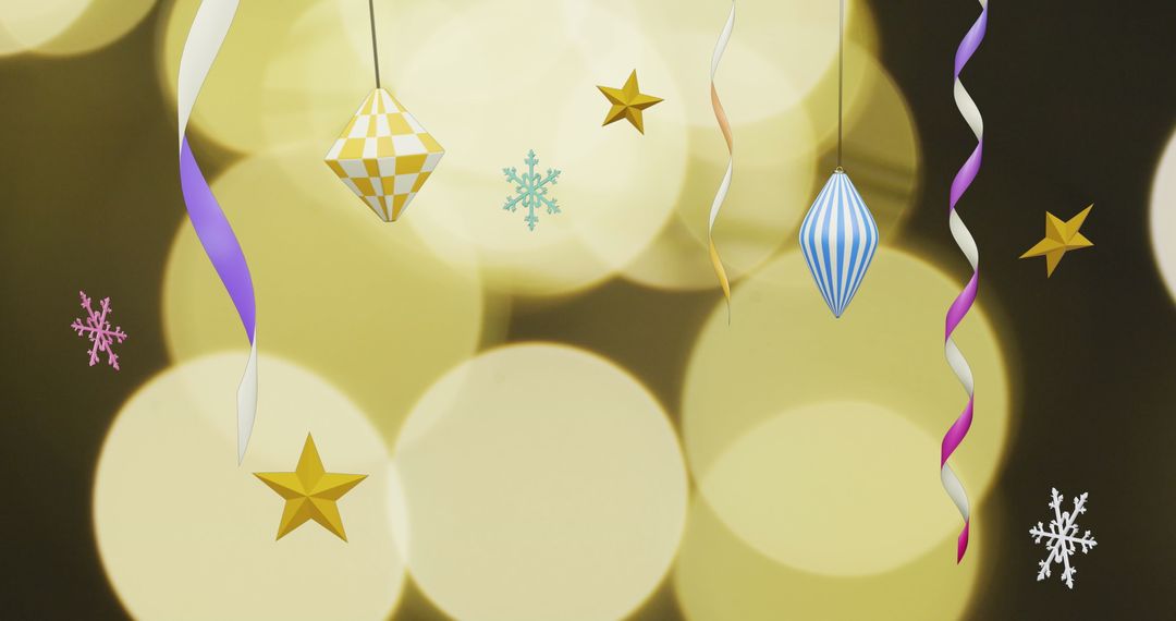 Festive Holiday Baubles and Glittery Ribbons with Soft Bokeh Background