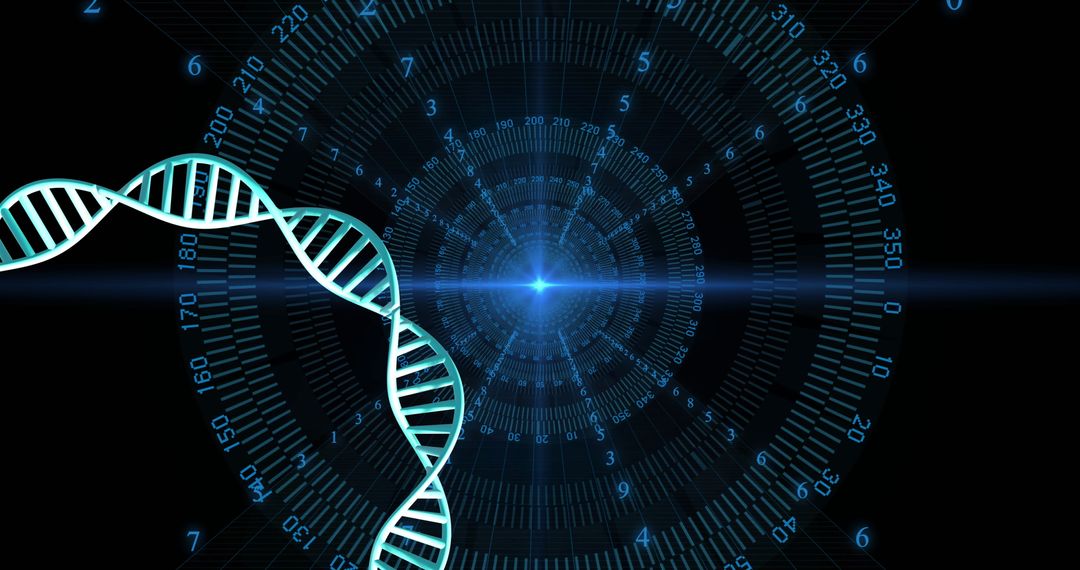 Rotating DNA Strand with Futuristic Data Interface Background