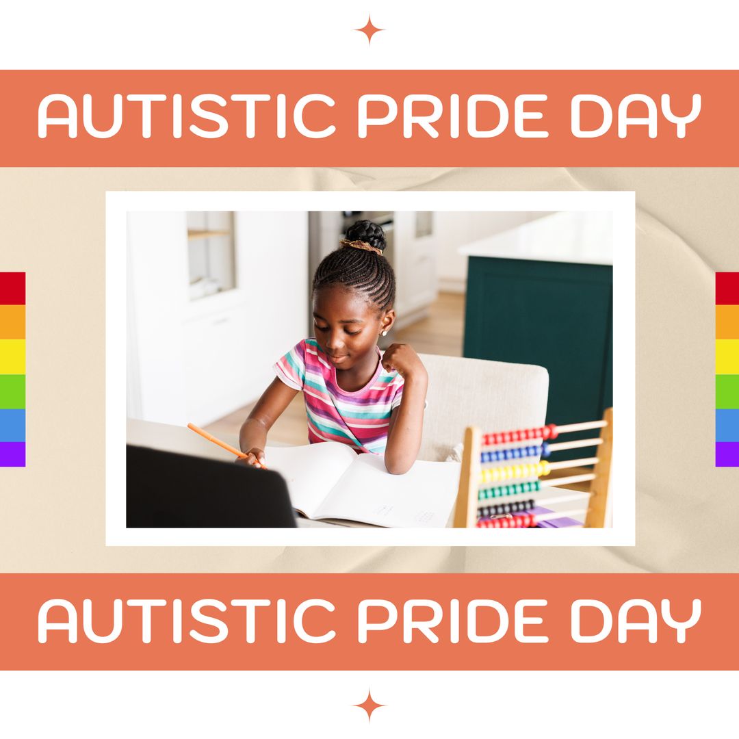 African American Girl Writing for Autistic Pride Day Awareness