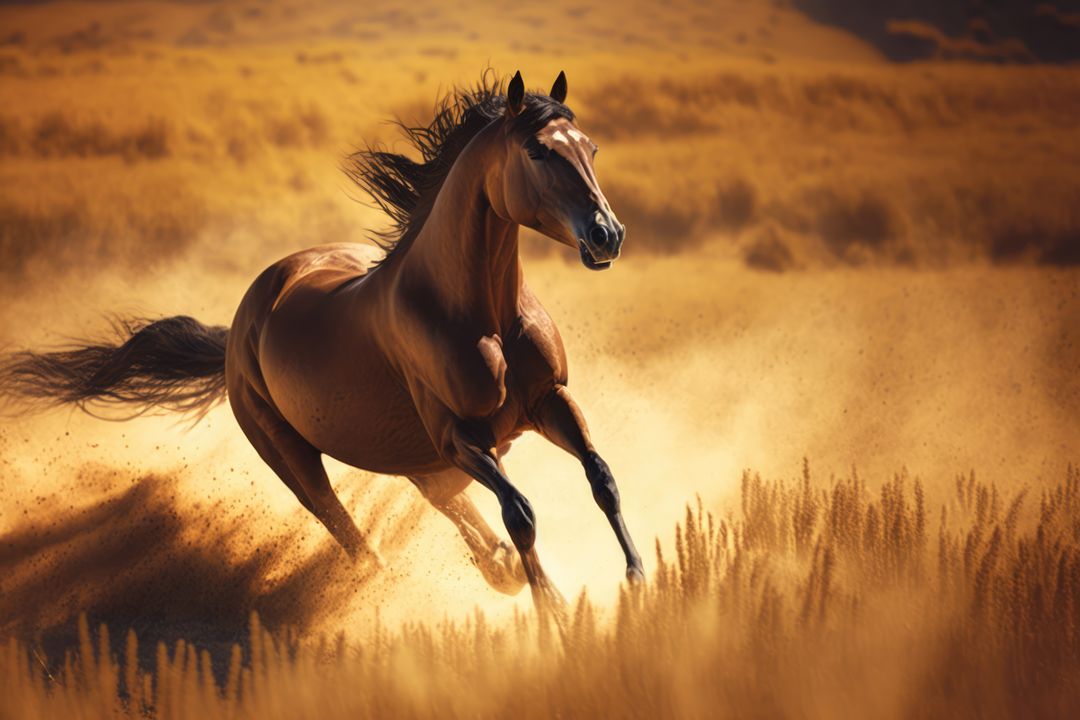 Brown horse running in field, created using generative ai technology - Free Images, Stock Photos and Pictures on Pikwizard.com