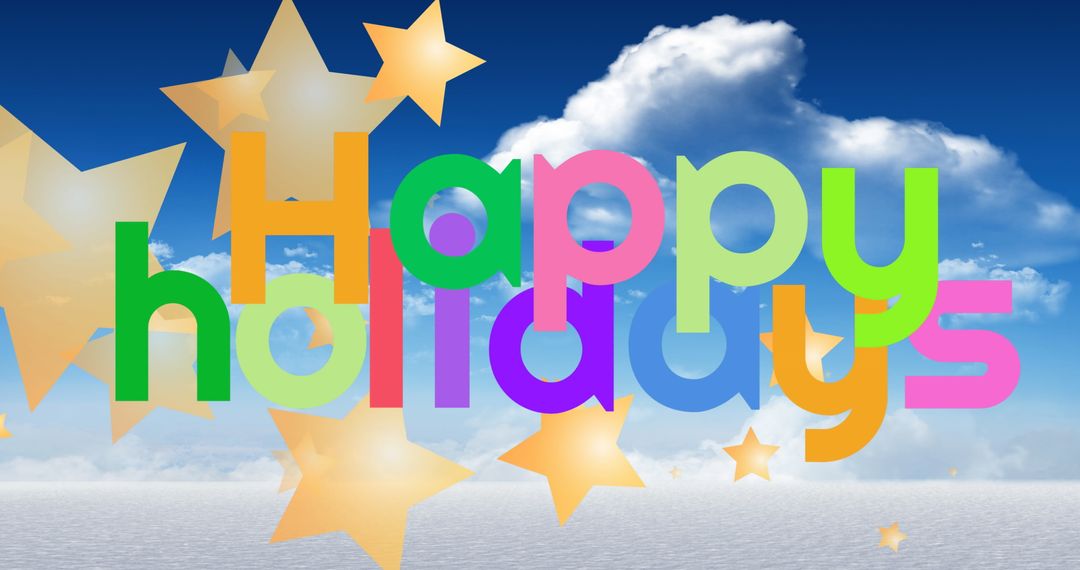 Colorful Happy Holidays Greeting with Stars and Clouds