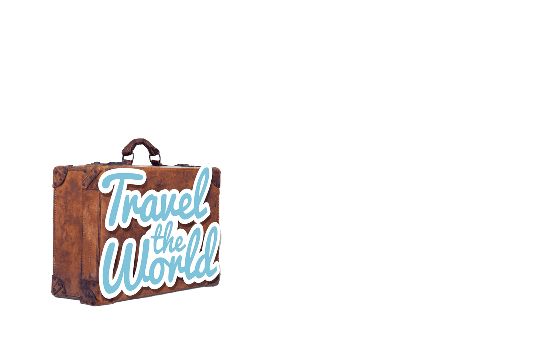 Transparent Suitcase with 'Travel the World' Text Illustration