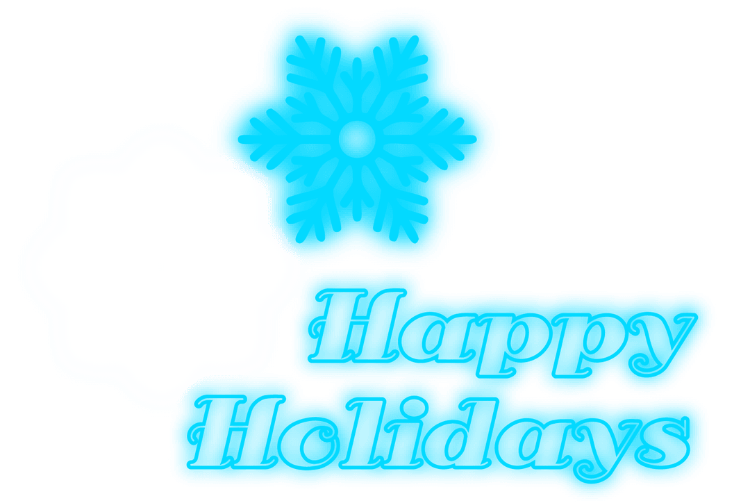 Transparent Neon Blue Happy Holidays Text with Snowflake
