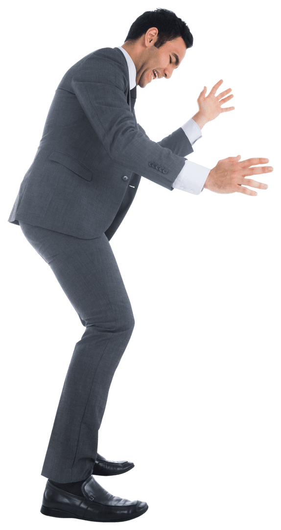 Annoyed Businessman Raising Hands on Transparent Background