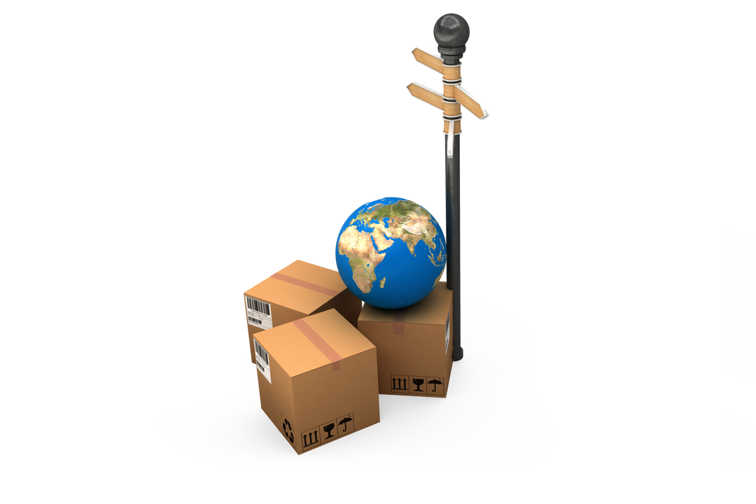 Transparent Cardboard Boxes with Globe and Wooden Signpost - Download Free Stock Images Pikwizard.com