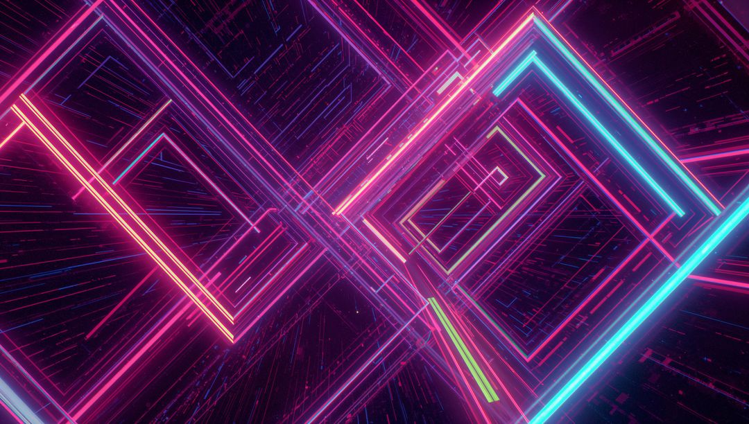 Futuristic Neon Light Frames in Digital Tunnel