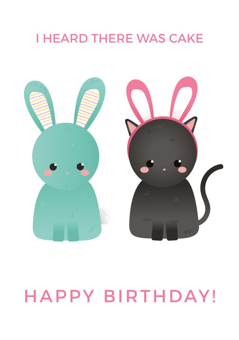 Cute Bunny and Cat Celebrate Birthday with Pink Text - Download Free Stock Templates Pikwizard.com