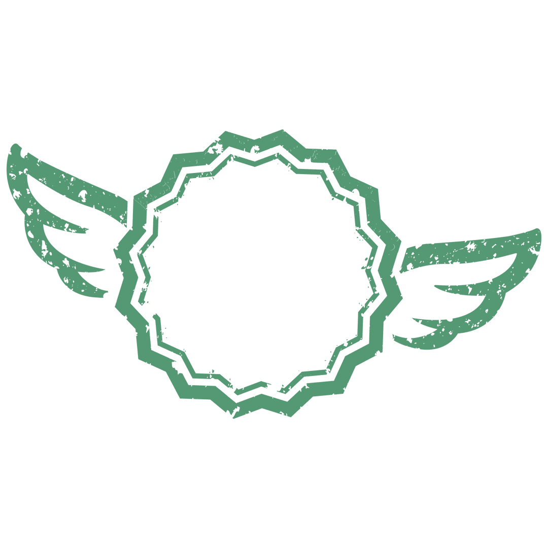 Green Badge with Wings Vector on Transparent Background