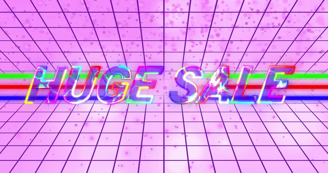 Futuristic Neon Sale Advertisement with Glitch Effect on Pink Grid