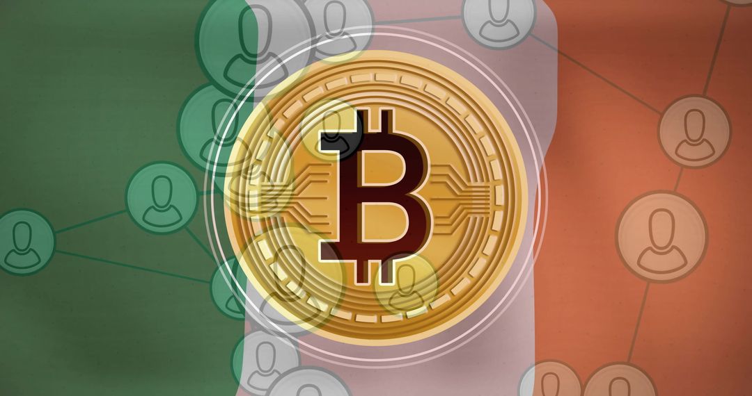 Bitcoin Cryptocurrency Network on Irish Flag Background