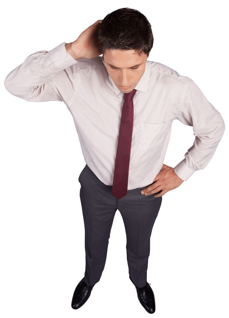 Focused Caucasian Businessman Isolated on Transparent Background