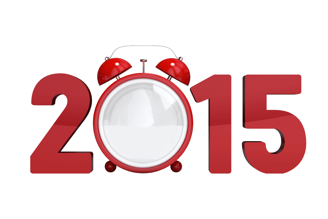 Red Clock with Year 2015 on Transparent Background New Year Design
