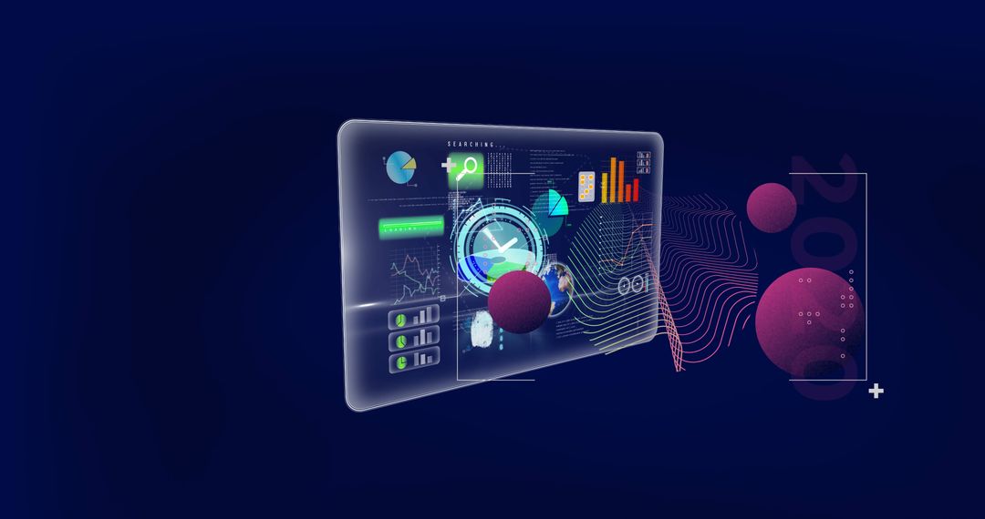 Futuristic Digital Interface with Holographic Graphs and Connectivity