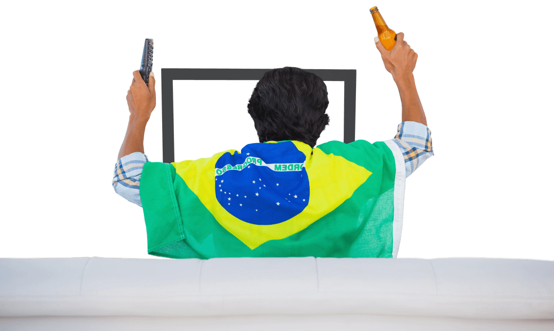 Football Fan Wrapped in Flag Cheering for Team Transparently