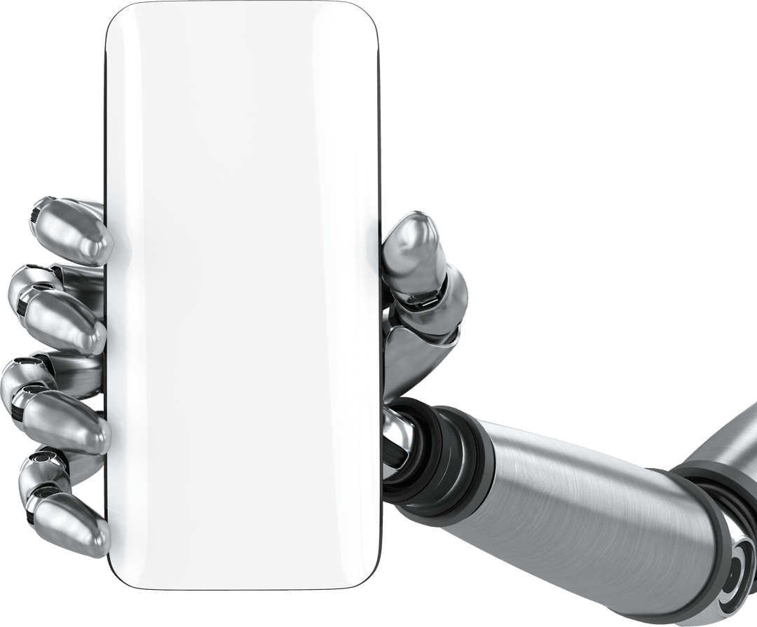 Robotic Arm Holding Blank Smartphone on Transparent Surface