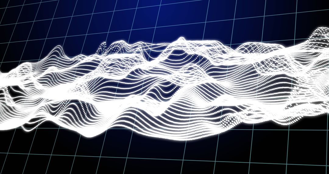 Dynamic Glowing Waves of Data on Dark Grid Background
