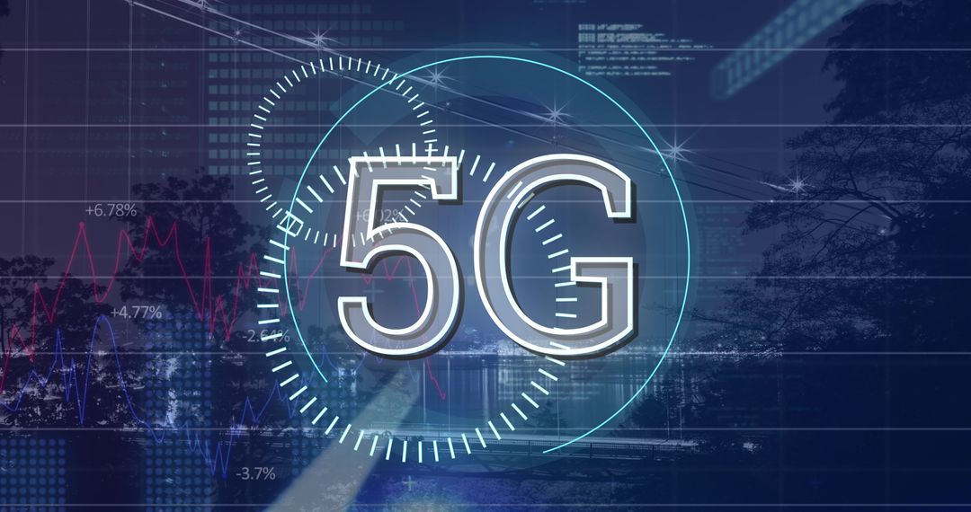 Digital Interface Displaying 5G Technology Amidst Urban Landscape