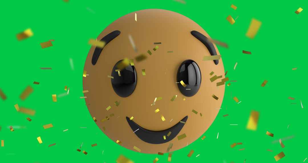 Joyful Winking Emoji with Falling Gold Confetti