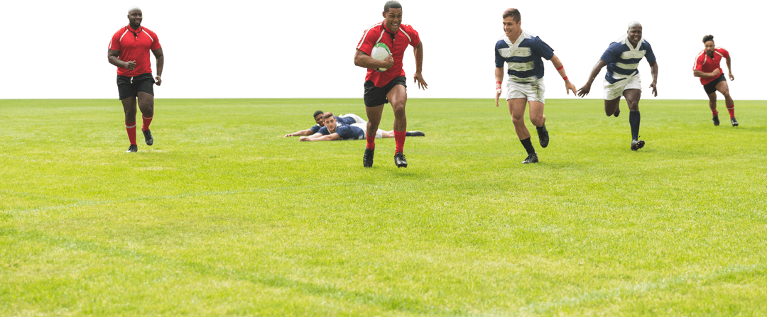 Rugby Players Competing Intense Match on Transparent Background
