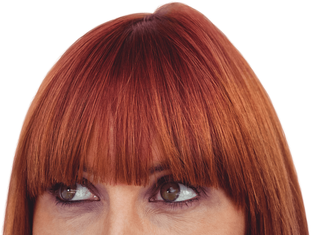Red Hair with Fringe and Expressive Eyes on Transparent Background