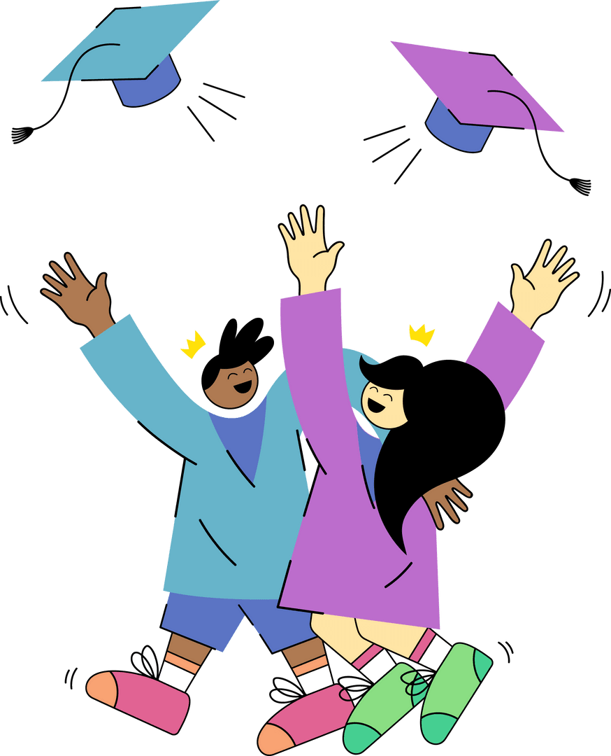 Graduates Celebrating Success with Cap Toss on Transparent Background