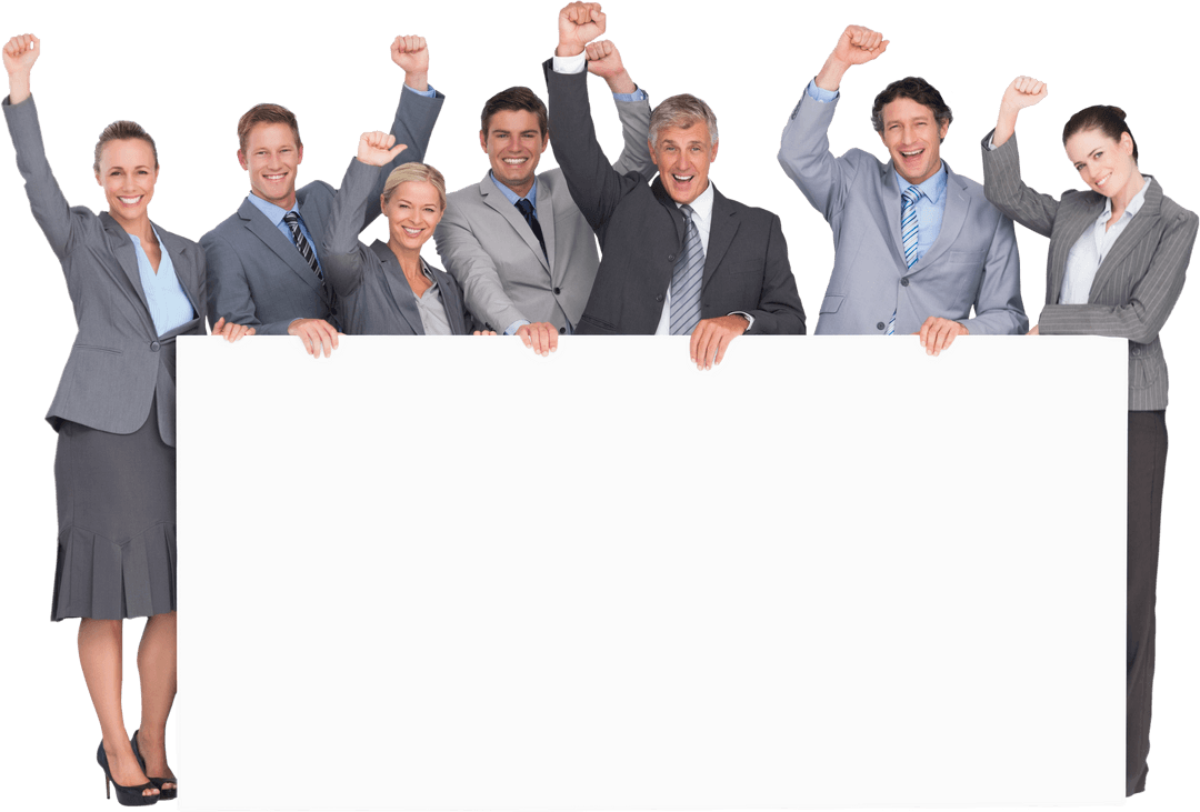 Cheerful Business Team with Copy Space on Transparent Background