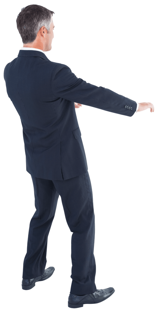 Transparent Back View Businessman Gesturing in Formal Suit