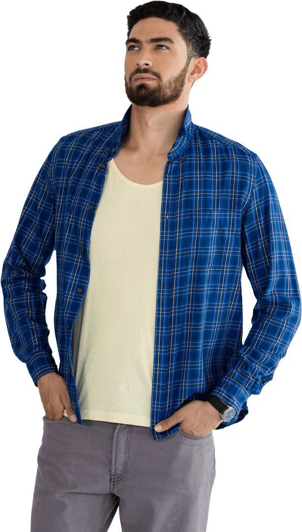 Transparent Stylish Man Posing in Checkered Shirt