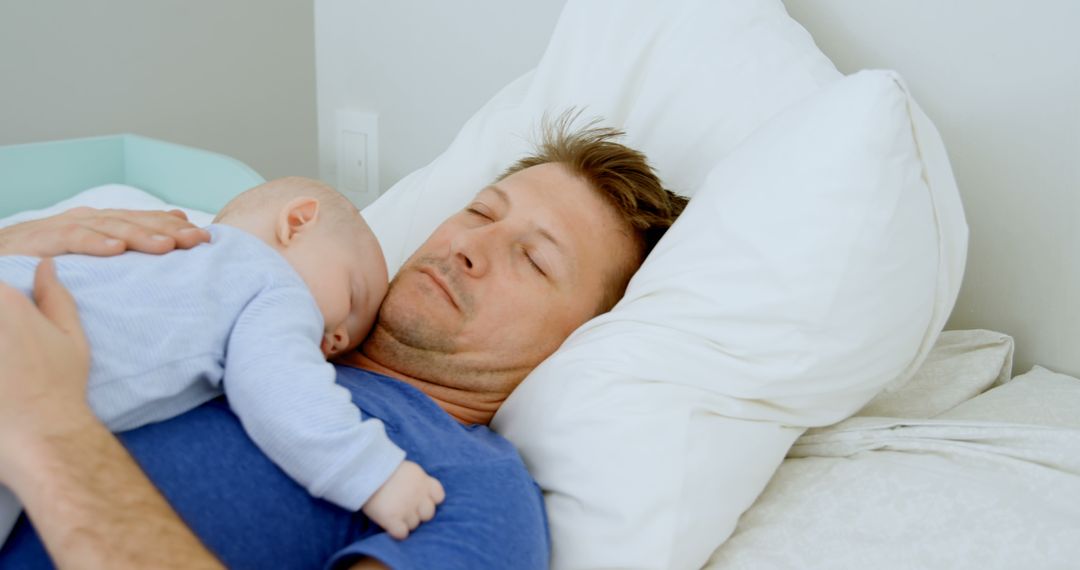 Father and Baby Sleeping Together in Bed - Free Images, Stock Photos and Pictures on Pikwizard.com